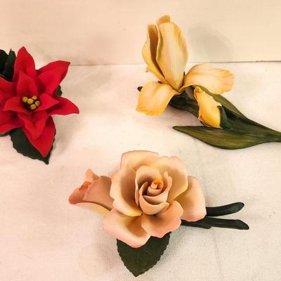 Lot #340 Lot of 3 Bisque porcelain Flower figurines