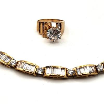 Lot #346 Sterling (Gold Plate over Silver) and CZ bracelet - sterling/CZ ring