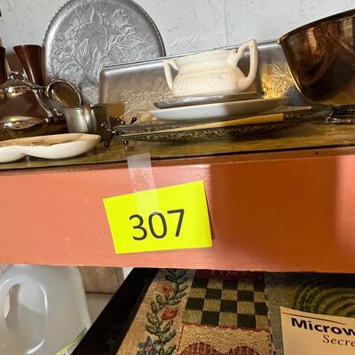 Lot 307 Shelf of metal ware & other