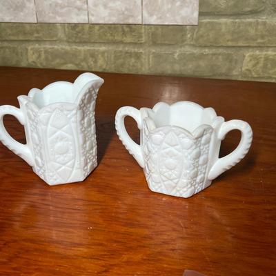 Lot 317 Antique Milk glass Cream & sugar
