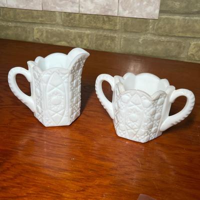 Lot 317 Antique Milk glass Cream & sugar