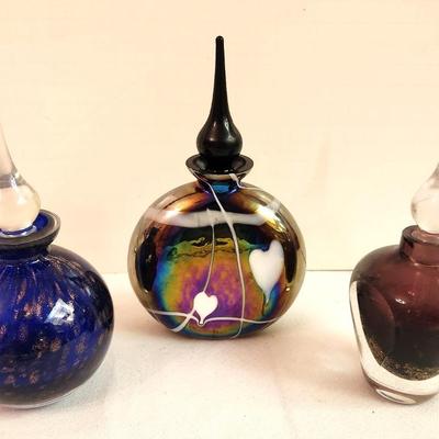 Lot #362 Lot of 3 Art Glass Perfume Bottle with Stoppers