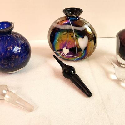 Lot #362 Lot of 3 Art Glass Perfume Bottle with Stoppers