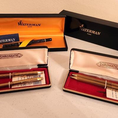 Lot #371 Pen Lot - Waterman and 2 Vintage Chromatic sets - all in boxes