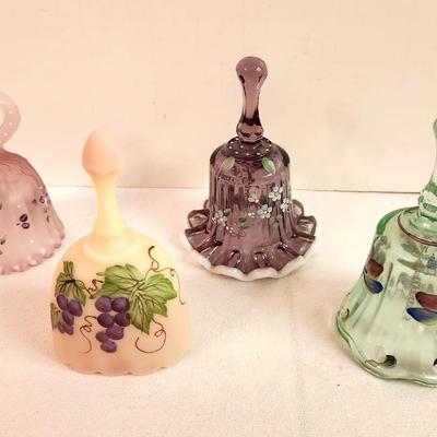 Lot #372 Lot of 3 Small Fenton Art Glass bells - one GLOWS