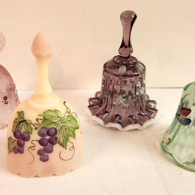 Lot #372 Lot of 3 Small Fenton Art Glass bells - one GLOWS