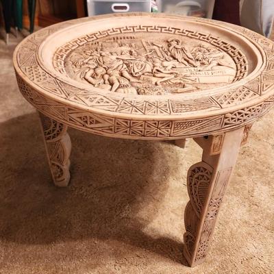Lot #378 Stone Composite 3 Leg Table - Classical Scene