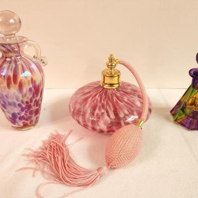 Lot #386 Lot of 3 Art Glass Perfume Bottles