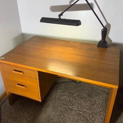 MCM Teak Desk w/ Drawer & Vintage Clamp On Lamp