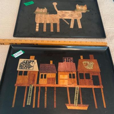 Couroc Tray Lot - Houses Cats