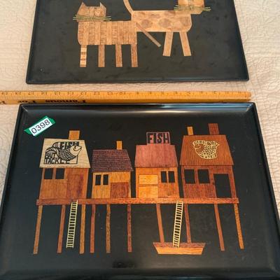 Couroc Tray Lot - Houses Cats