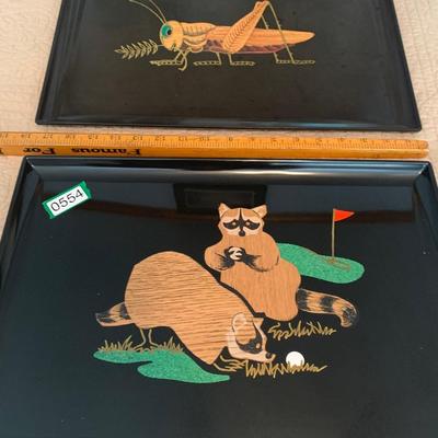 Couroc Tray Lot Grasshopper Racoons
