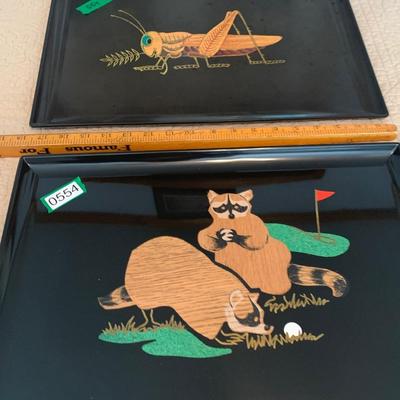 Couroc Tray Lot Grasshopper Racoons