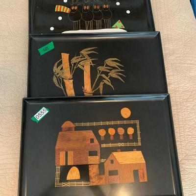 THREE Couroc Trays Lot