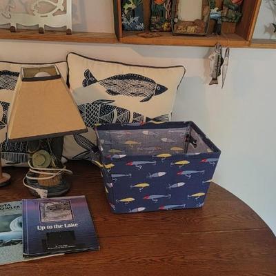 Misc fishing related items & canoe bookshelf