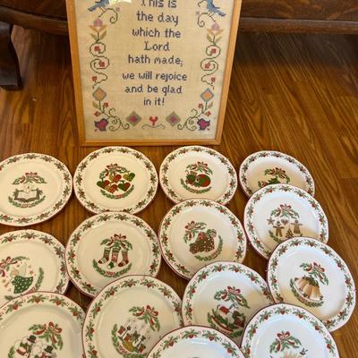 Progrund Christmas plates & crosstitch pucture