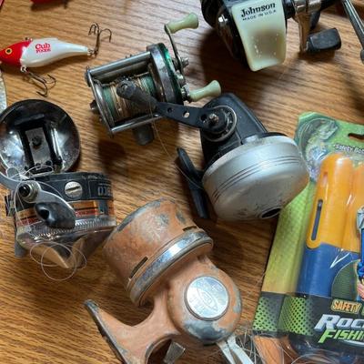 fishing gear, including bamboo poles, net, reels, etc.