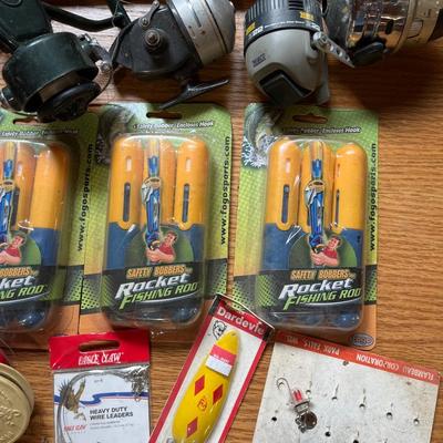 fishing gear, including bamboo poles, net, reels, etc.