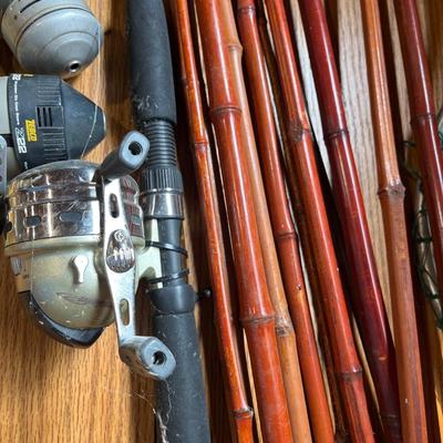 fishing gear, including bamboo poles, net, reels, etc.