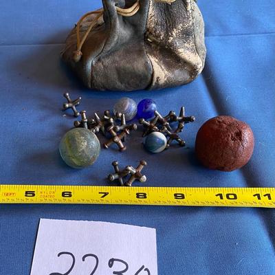 Vintage Jacks Marbles and Bag
