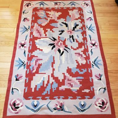 Wool Rug with Reds, Blues, and Pinks (LLR-KD)