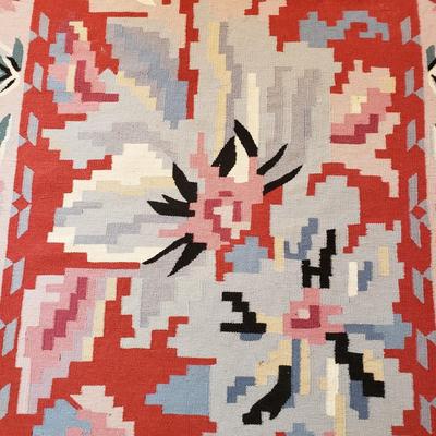 Wool Rug with Reds, Blues, and Pinks (LLR-KD)