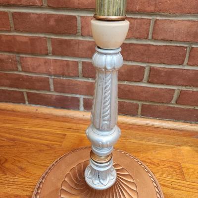 Vintage Metal Torchiere Floor Lamp Thick Ornate Shade w Doves