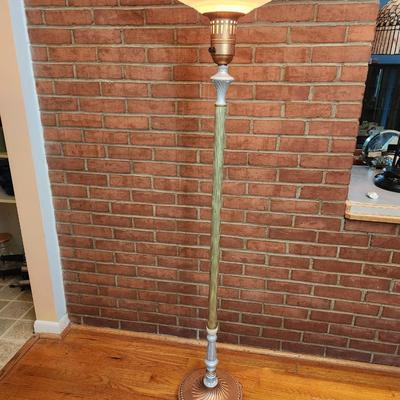Vintage Metal Torchiere Floor Lamp Thick Ornate Shade w Doves