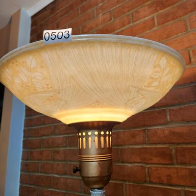 Vintage Metal Torchiere Floor Lamp Thick Ornate Shade w Doves