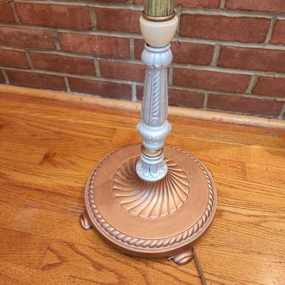 Vintage Metal Torchiere Floor Lamp Thick Ornate Shade w Doves