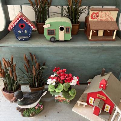 Bird houses and potted decor