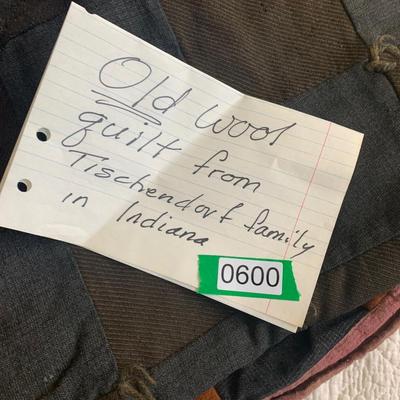 Early Antique Handmade Wool Quilt - Indiana Origin