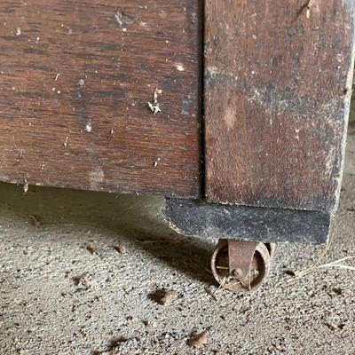 Vintage Wooden Box on Rollers with Lid