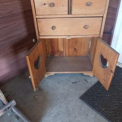 WOODEN CABINET W/GLASS JARS
