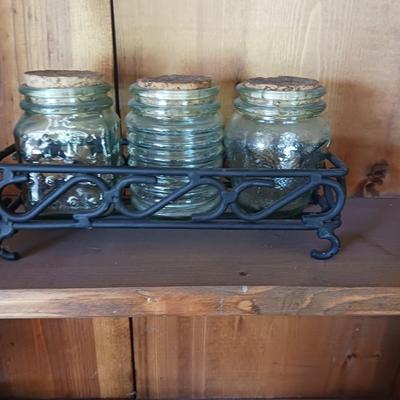 WOODEN CABINET W/GLASS JARS