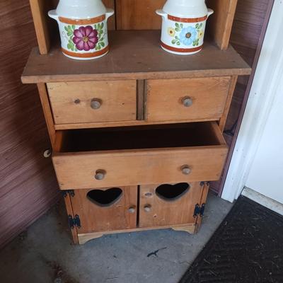 WOODEN CABINET W/GLASS JARS