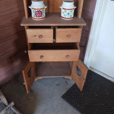 WOODEN CABINET W/GLASS JARS