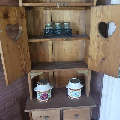 WOODEN CABINET W/GLASS JARS