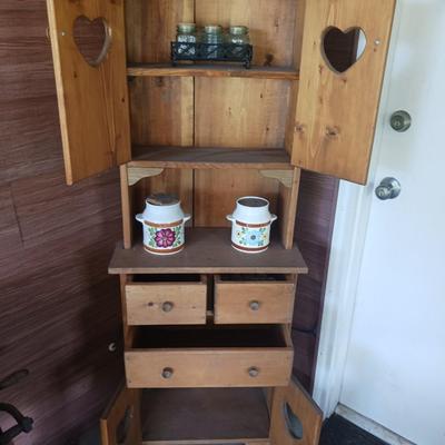WOODEN CABINET W/GLASS JARS