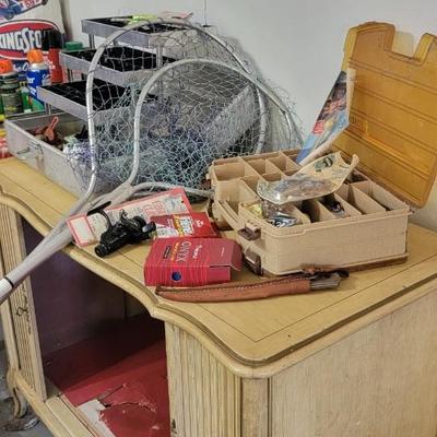 Lot of fishing equipment and decor