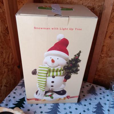 SNOOWMAN WITH LIGHT UP TREE, MOTION DETECTOR SANTA AND MORE