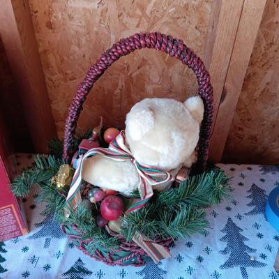 FIBER OPTIC SKI MOUNTAIN, BEAR IN A BASKET AND CANDLE HOLDER