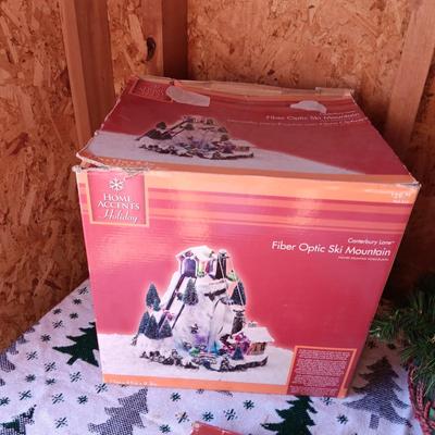 FIBER OPTIC SKI MOUNTAIN, BEAR IN A BASKET AND CANDLE HOLDER