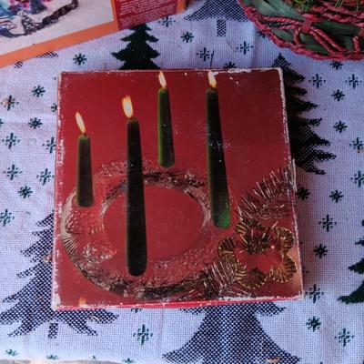 FIBER OPTIC SKI MOUNTAIN, BEAR IN A BASKET AND CANDLE HOLDER