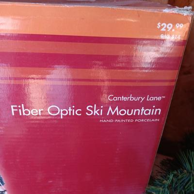 FIBER OPTIC SKI MOUNTAIN, BEAR IN A BASKET AND CANDLE HOLDER