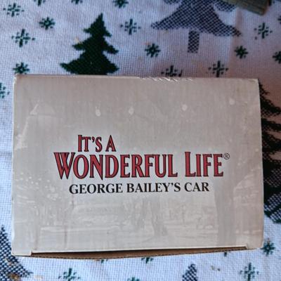 2 CHRISTMAS VILLAGE BUILDINGS & GEORGE BAILEY'S CAR
