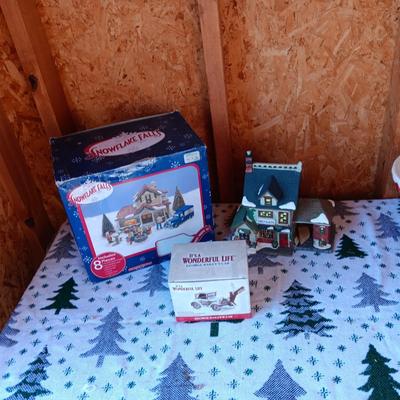 2 CHRISTMAS VILLAGE BUILDINGS & GEORGE BAILEY'S CAR