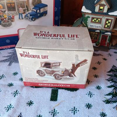 2 CHRISTMAS VILLAGE BUILDINGS & GEORGE BAILEY'S CAR