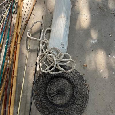 Large lot of vintage, fishing, rods, net, etc.
