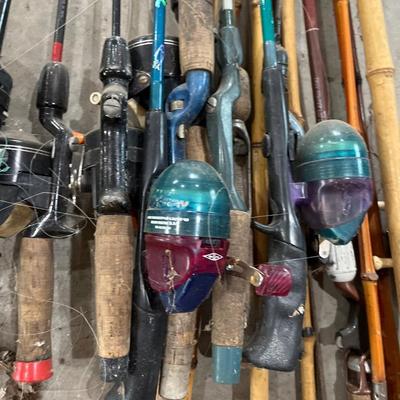 Large lot of vintage, fishing, rods, net, etc.